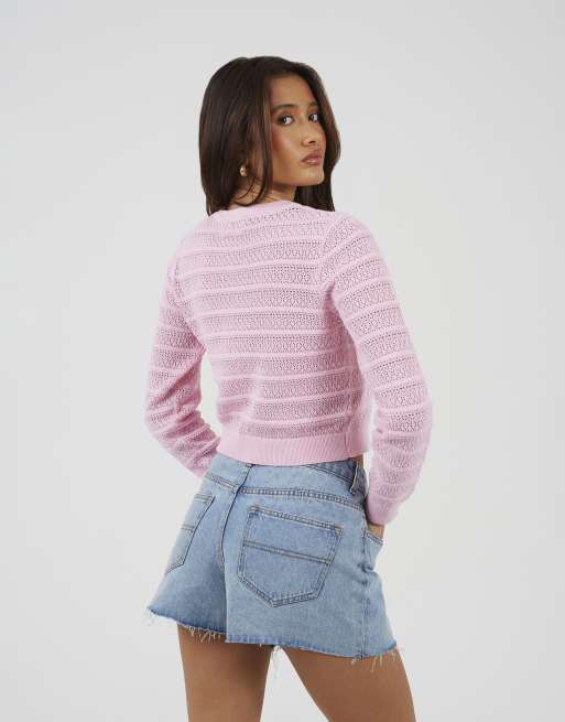 Brave Soul - Cardigan girocollo rosa con dettaglio cuciture, 2 di 4