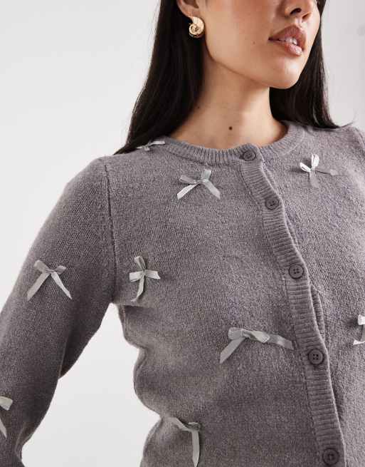 Brave Soul - Cardigan grigio con motivo con fiocchi, 4 di 4