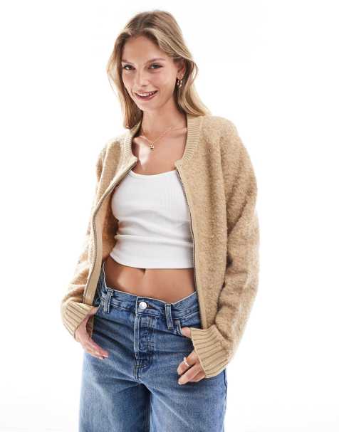 Brave Soul - Cardigan in bouclé color cammello con zip - view 1
