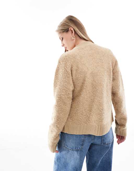 Brave Soul - Cardigan in bouclé color cammello con zip, 4 di 4