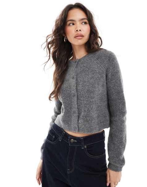 Brave Soul - Cardigan in maglia a coste inglesi grigio antracite - view 1