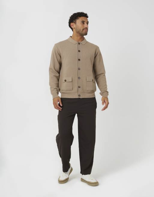 Brave Soul cardigan in maglia con tasca applicata beige, 3 di 4