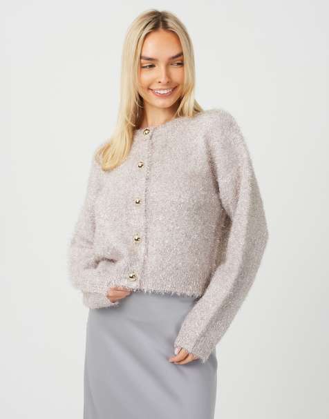 Brave Soul cardigan in maglia effetto tinsel soffice argento - view 1