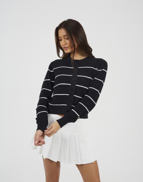 Brave Soul - Cardigan in maglia fisherman nero a righe - view 1