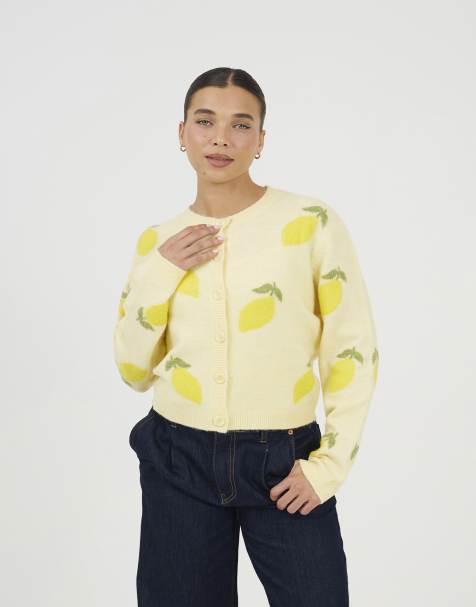 Brave Soul - Cardigan in maglia jacquard giallo limone morbido al tatto - view 1