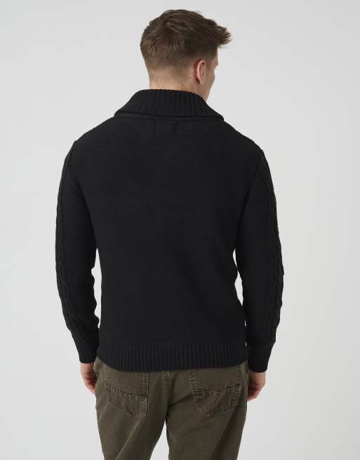Brave Soul cardigan lavorato a trecce con collo sciallato nero, 2 di 4