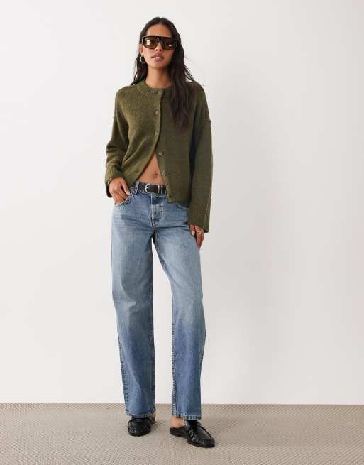 Brave Soul cardigan med rund hals og synlige sømme i khaki, 2 af 4