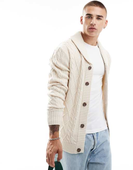 Brave Soul - Cardigan pesante color avena in maglia lavorata a trecce