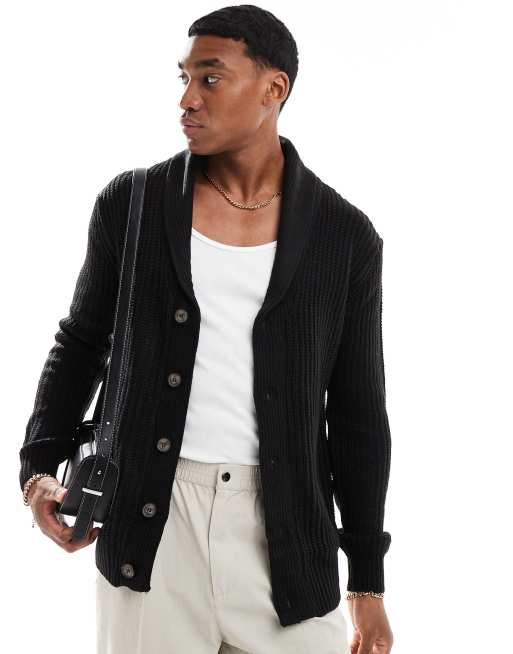 Brave Soul - Cardigan pesante in maglia a coste inglesi nero