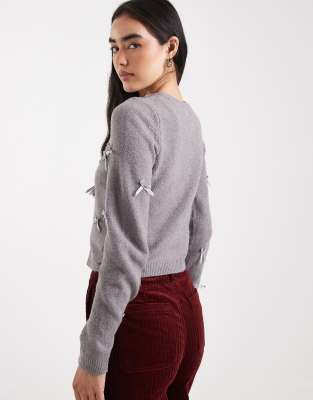 Brave Soul Cardigan With All Over Ribbon Bow Detail In Multi