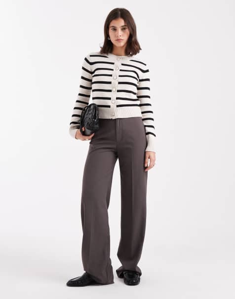 Brave Soul cardigan with contrast buttons in black and ivory stripes - view 1