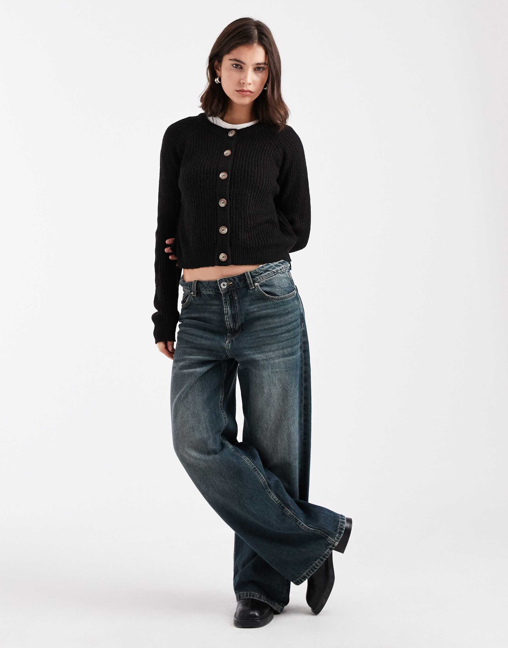 brave soul cardigan with contrast buttons in black