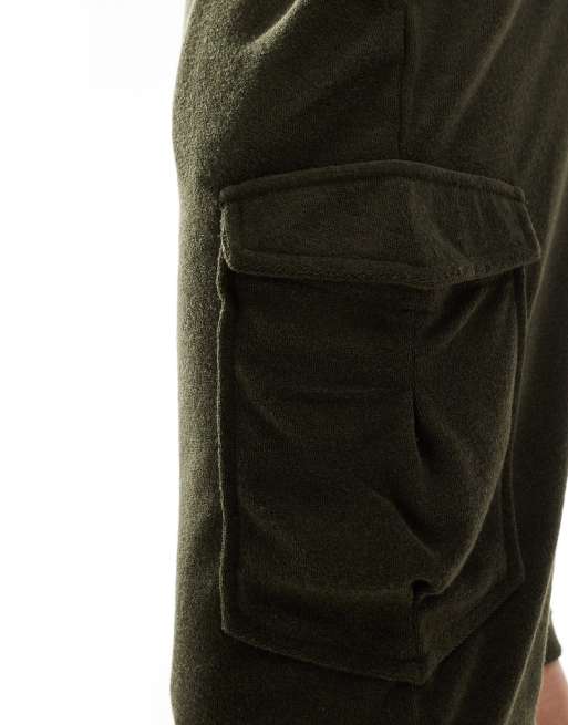 Brave Soul – Cargo-Shorts aus Frottee in Khaki, Kombiteil, 3 von 5