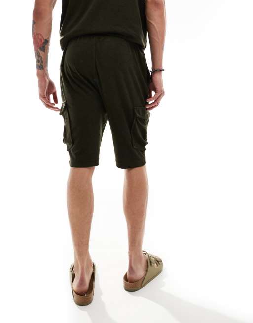 Brave Soul – Cargo-Shorts aus Frottee in Khaki, Kombiteil, 4 von 5