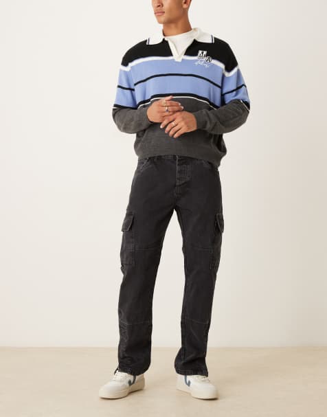 Brave Soul Cargo style denim jeans with side hem split detail in charcoal - view 1
