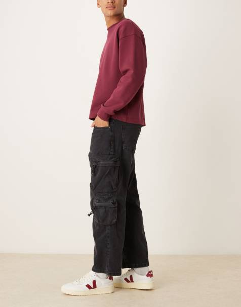 Brave Soul Cargo style wide leg denim jeans in black - view 1