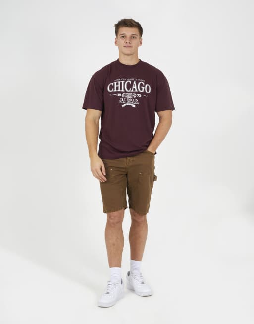 Brave Soul Carpenter button-up shorts in brown, 3 of 4
