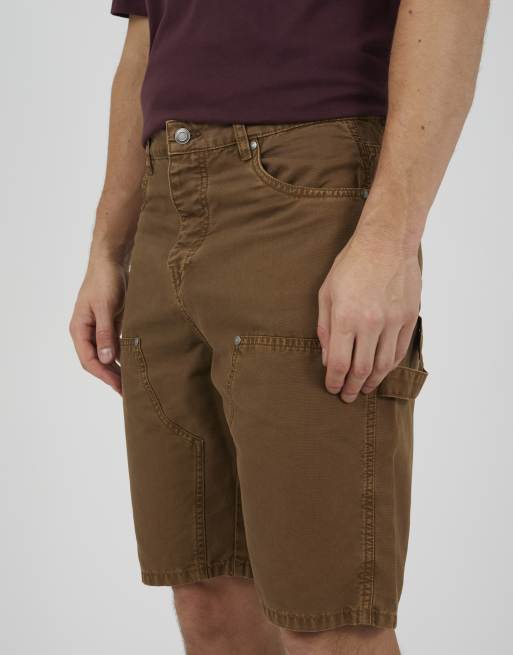 Brave Soul Carpenter button-up shorts in brown, 4 of 4