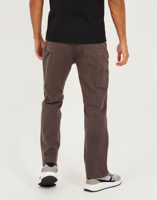 Brave Soul – Carpenter-Hose aus Baumwoll-Twill in Dunkelgrau mit unversäubertem Saum, 2 von 4