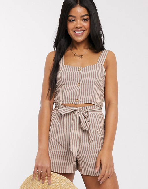 Brave Soul carrie striped button through crop top