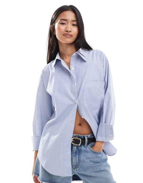Brave Soul casual blue and white stripe shirt - view 1