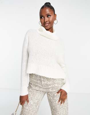 White cropped roll outlet neck jumper