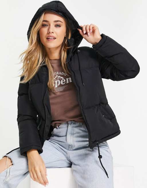 Brave Soul cello hooded puffer jacket in black | ASOS