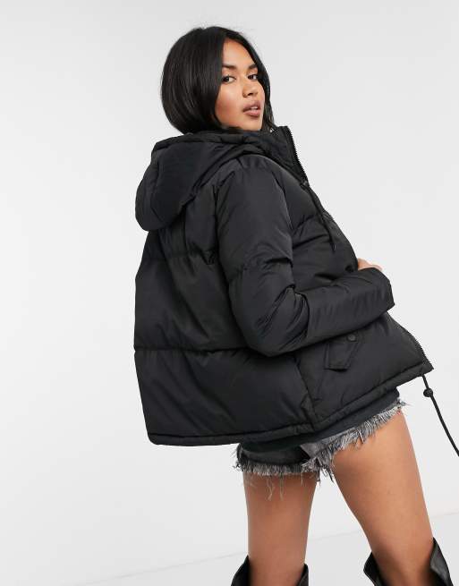 Brave soul cello store hooded puffer jacket black