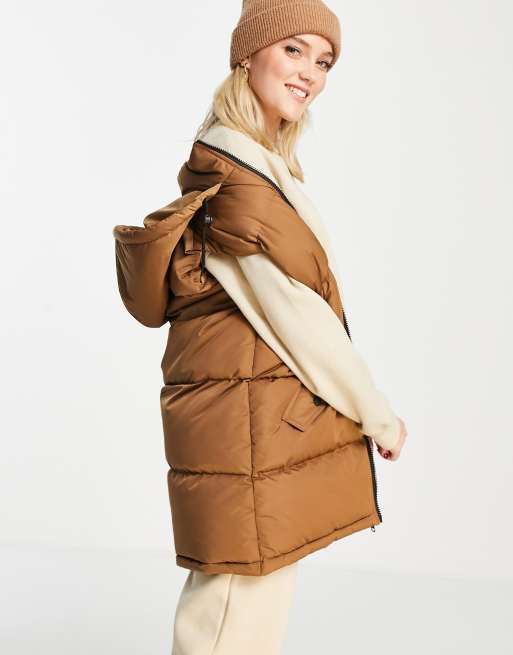 Brave Soul - Cello - Lange bodywarmer met capuchon in toffee