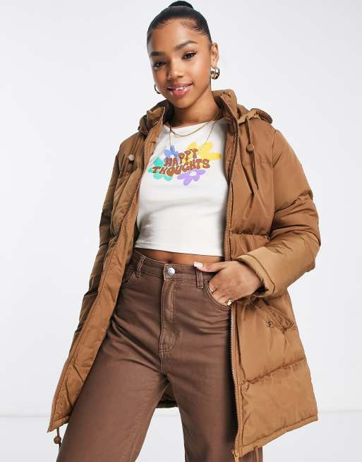 Brave Soul - Cello - Lange puffer jas in toffee