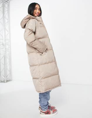 long cream puffa coat