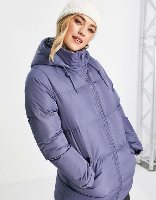 Brave Soul cello long puffer coat in dusty blue