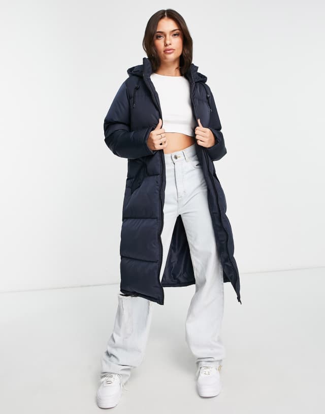 Brave Soul cello maxi longline puffer coat in navy