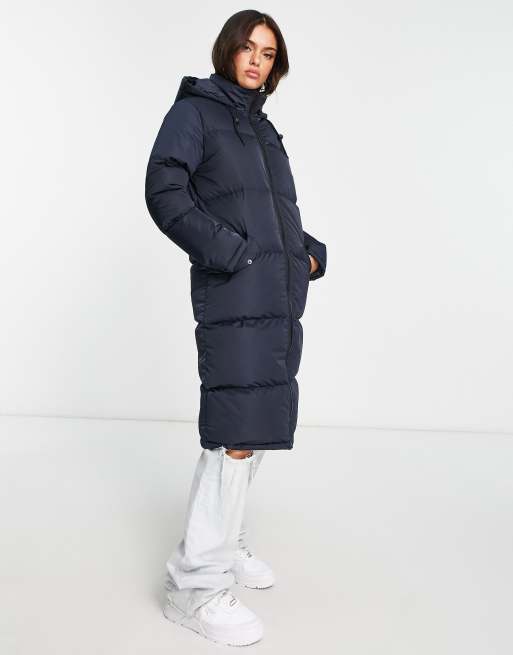 Navy longline puffer store jacket