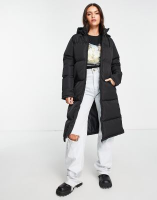 Brave Soul cello maxi longline puffer jacket in black