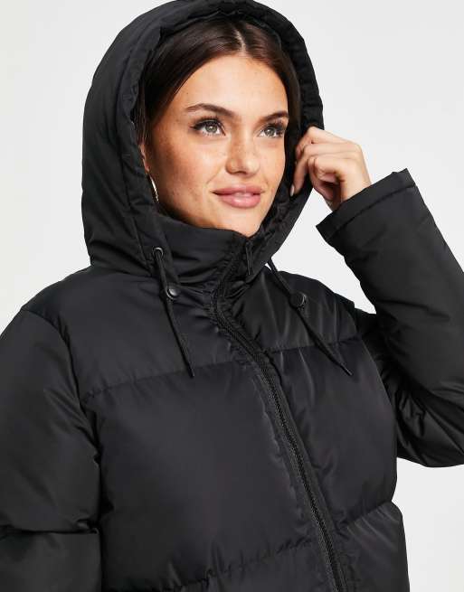 Brave Soul cello maxi longline puffer jacket in black ASOS