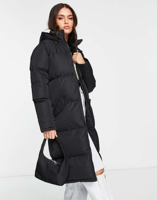 Esprit longline padded jacket with hood in taupe, ASOS