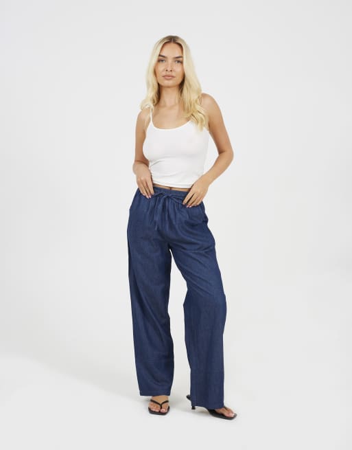 Brave Soul Chambray straight leg trousers in indigo, 3 of 4