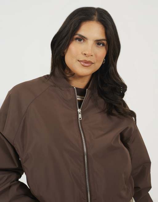 Brave Soul - Chaqueta bomber marrón chocolate con mangas extragrandes, 4 de 4