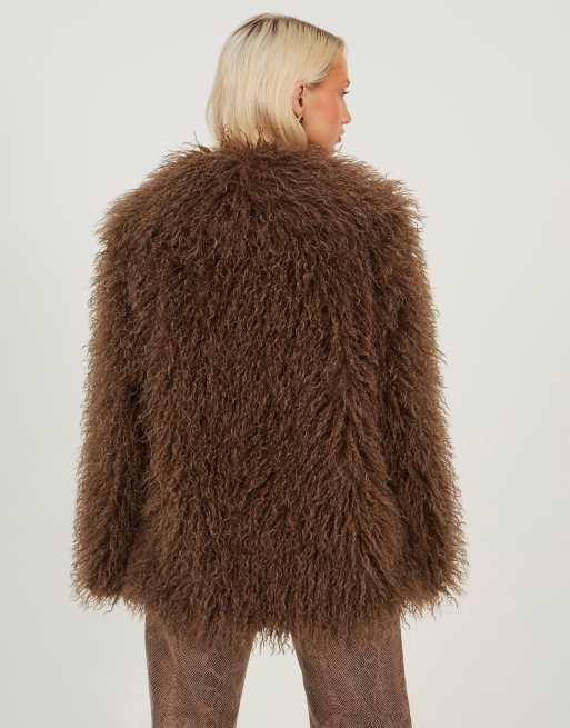 Brave Soul - Chaqueta de piel sintética marrón con cuello esmoquin, 2 de 4