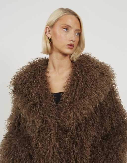 Brave Soul - Chaqueta de piel sintética marrón con cuello esmoquin, 4 de 4
