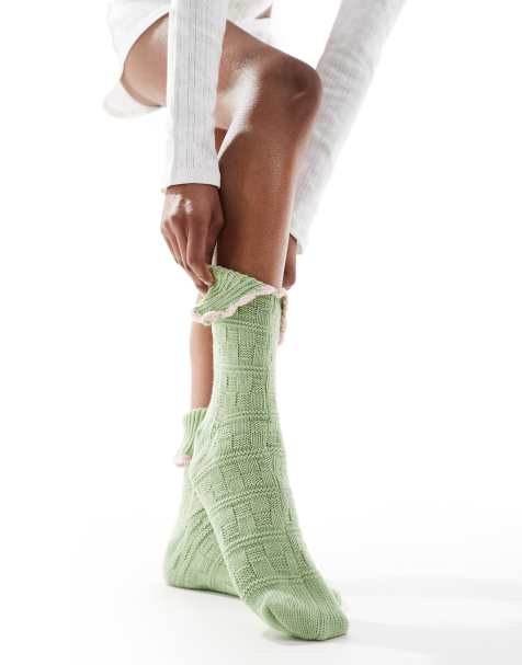 Brave Soul - Chaussettes à bordure rose volantée - Vert - view 1