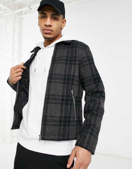 Brave Soul check jacket in black