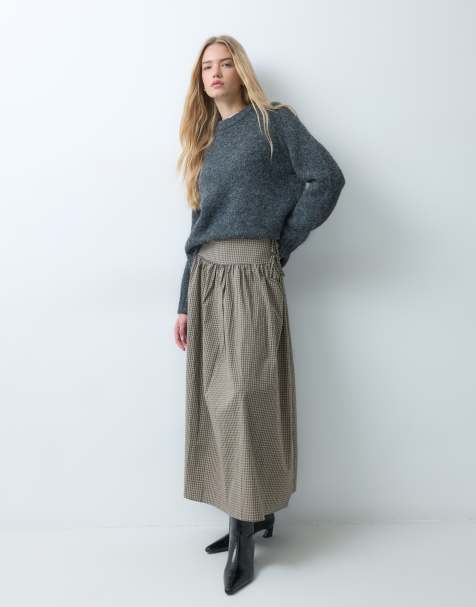 Brave Soul check maxi skirt in chocolate brown - view 1