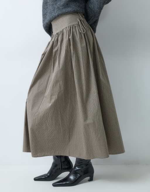 Brave Soul check maxi skirt in chocolate brown, 4 of 5
