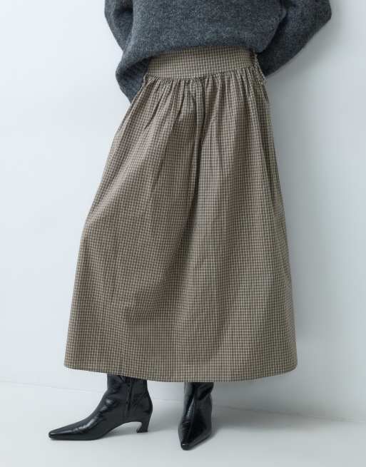 Brave Soul check maxi skirt in chocolate brown, 5 of 5