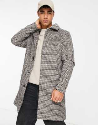 Brave Soul check overcoat in black and white-Neutral