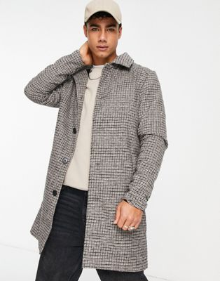 Brave Soul check overcoat in black and white