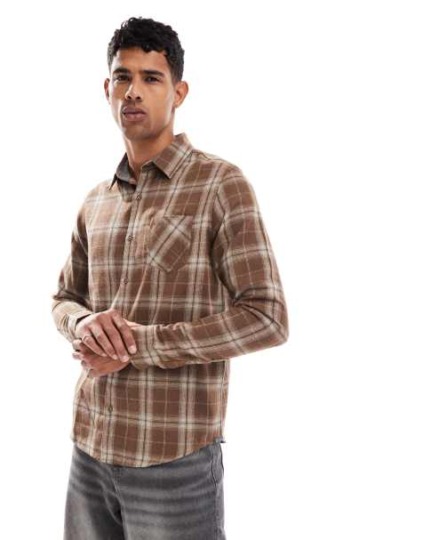 Brave Soul check shirt in brown - view 1