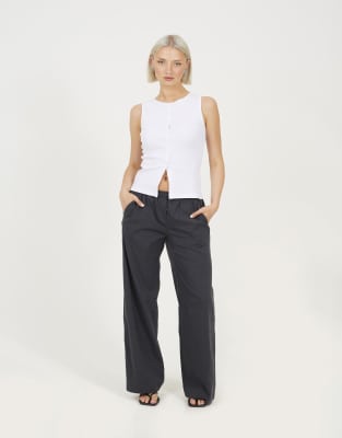 Brave Soul Check tailored trousers with elasticated waist in grey